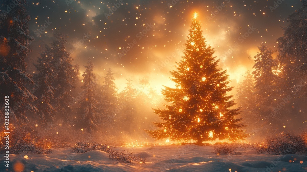 Majestic Large Christmas Tree in Serene Snowy Landscape for Holiday Celebrations Majestic Large Christmas Tree in Serene Snowy Landscape for Holiday Celebrations