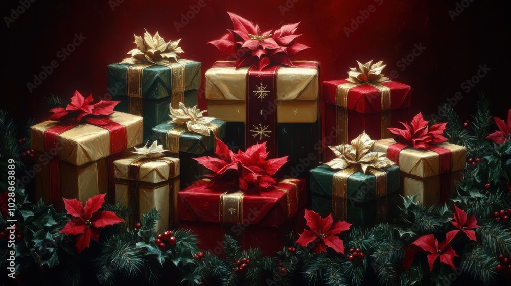 Beautifully Wrapped Christmas Presents Stack for Holiday Decoration and Gifting Beautifully Wrapped Christmas Presents Stack for Holiday Decoration and Gifting