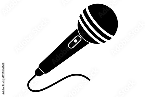 Wired dynamic microphone icon | vector silhouette illustration on white background