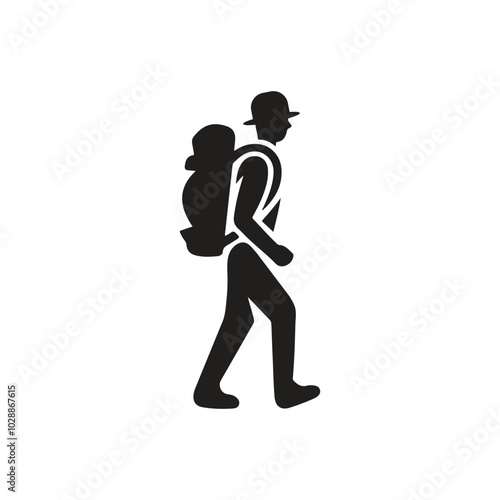 Traveler with backpack silhouette, black icon vector design. travel icon , travel logo, journey logo , black vector silhouette.