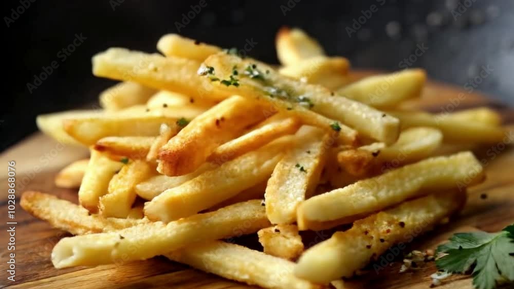 French fries topped with small pieces of lime leaves French fries topped with small pieces of lime leaves