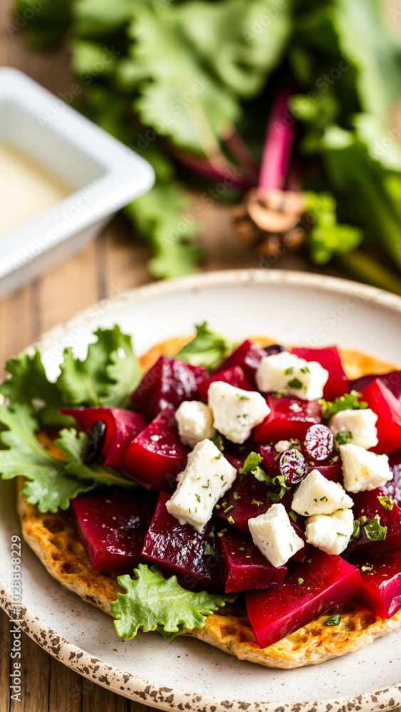 plate beet salad with white cheese fresh herbs plate beet salad with white cheese fresh herbs