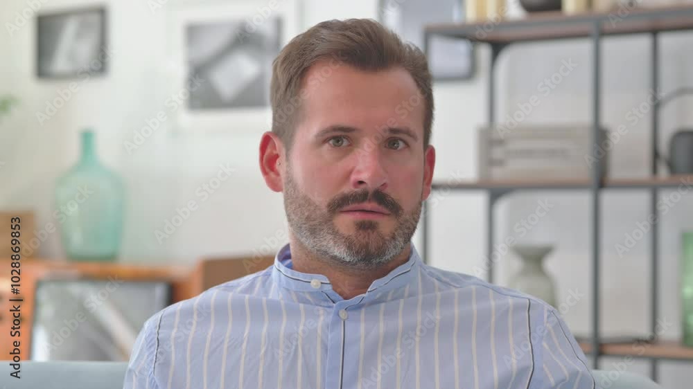 Portrait of Shocked Middle Aged Man Sitting at Home Portrait of Shocked Middle Aged Man Sitting at Home