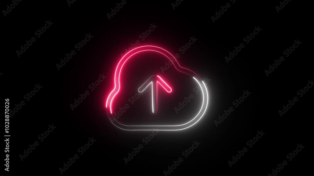 Glowing neon Cloud-upload-alt icon isolated on black background. HD Video motion graphic animation Glowing neon Cloud-upload-alt icon isolated on black background. HD Video motion graphic animation