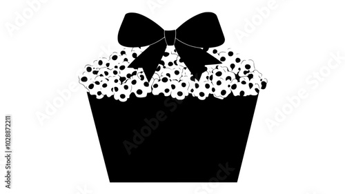 Caramel popcorn in a decorative tin with a ribbon, illustration
