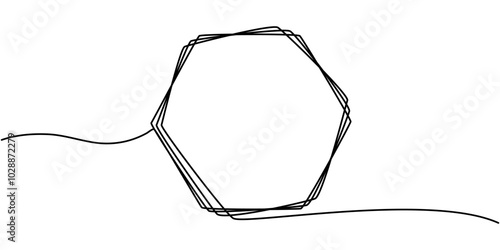 A single-line drawing of a hexagon. Continuous line hexagon icon. One line icon, A single line drawing of a pentagon. Continuous line pentagon icon. One line icon. Vector illustration, polygon frame