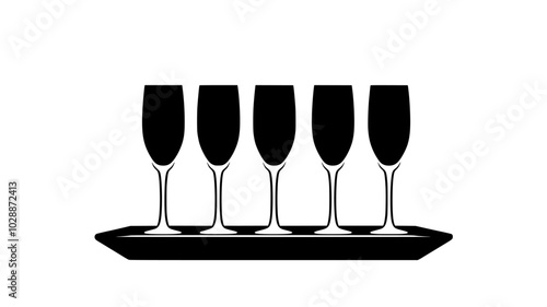 Champagne flutes filled with bubbly on a tray, illustration art