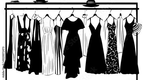 Costumes hanging on rack backstage before performance begins, illustration art