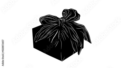 Fabric furoshiki wrap knotted around a gift box, eco-friendly and stylish, illustration