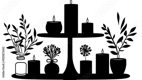 Display of locally made candles on a tiered stand, illustration