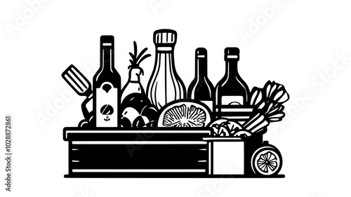 Food hampers packed with holiday meal essentials for families, illustration art