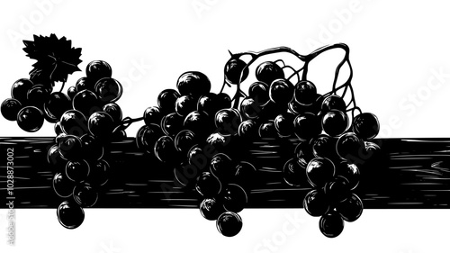 Grapes cascading over the edge of a wooden board, elegant display, illustration art