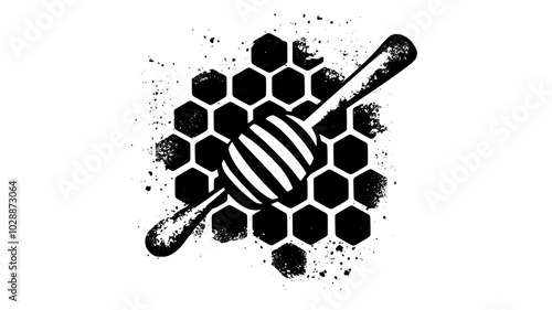 Honeycomb on slate tile with dipper, rustic and natural, illustration art