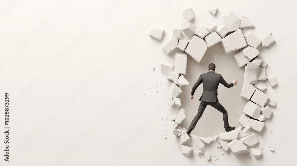 Businessman Breaking Through Wall Concept Image Businessman Breaking Through Wall Concept Image