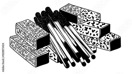 Matchboxes decorated and stacked in a pyramid, creative holiday display, illustration art