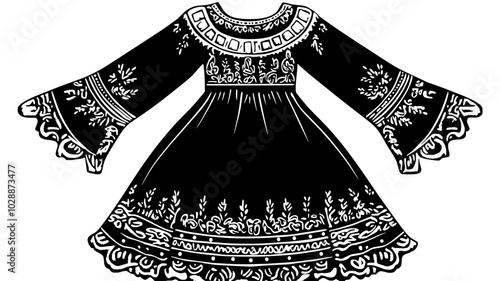 Nightgown with a hem trimmed in faux fur and bells, illustration art