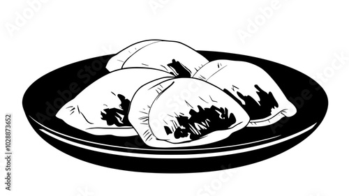 Pierogi on a plate with sour cream, illustration art