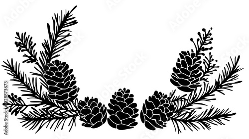 Pinecones arranged on a grapevine wreath base, illustration art