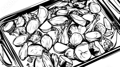 Roasted root vegetables on a sheet pan, illustration art