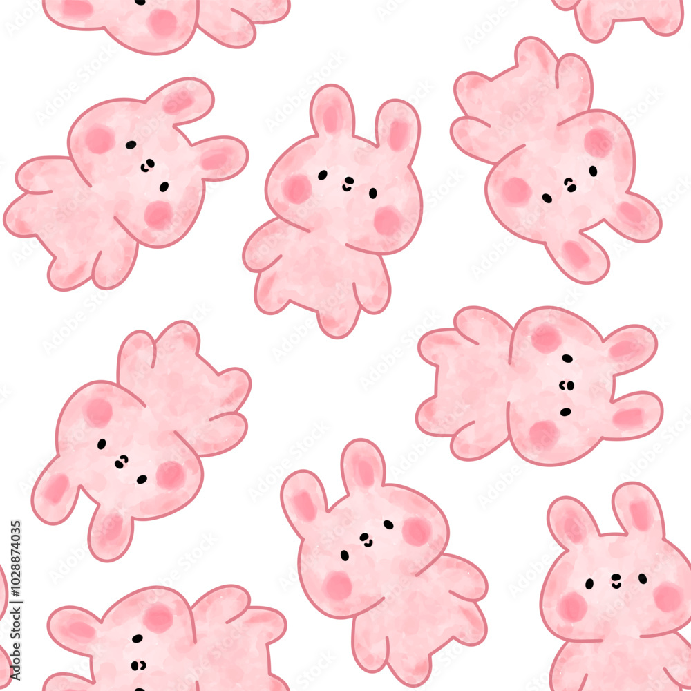 Fototapeta premium Watercolor bunny hand drawn kids seamless pattern background