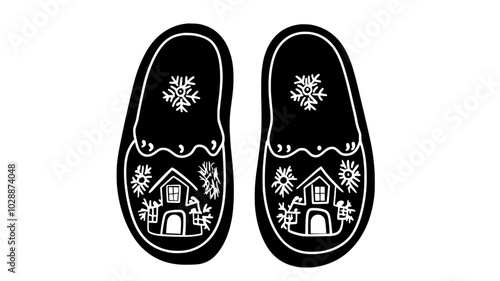 Slippers shaped like gingerbread houses with icing details, vector illustration art