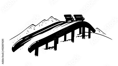 Toboggan positioned at the top of a snowy hill, ready for sledding, vector illustration art