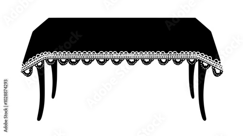 Table cloth with lace trim covering the dining surface, vector illustration art