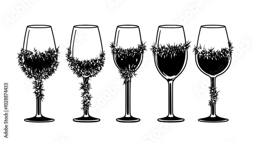 Wine glasses with stems wrapped in tinsel, vector illustration art