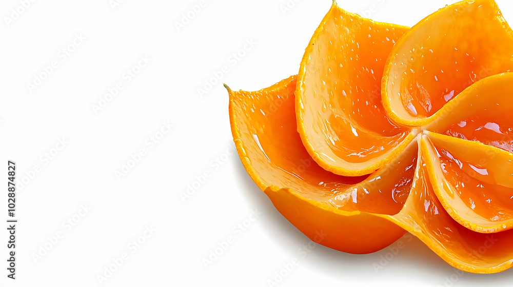 A vibrant orange fruit slice showcasing its juicy interior. A vibrant orange fruit slice showcasing its juicy interior.