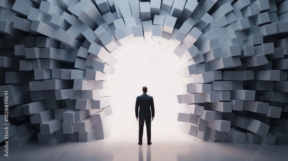 Dissolving Wall with Figure in Surreal Environment Dissolving Wall with Figure in Surreal Environment
