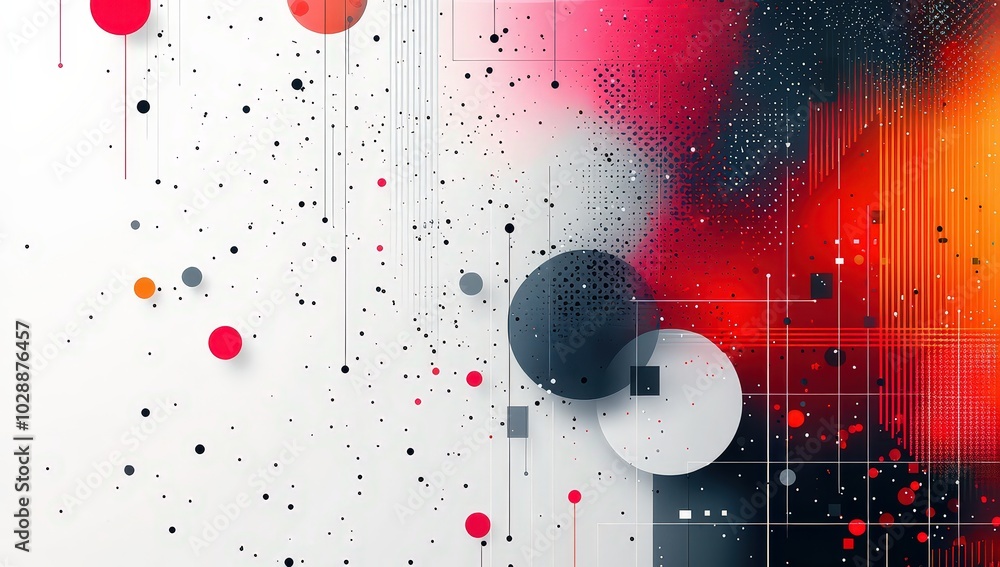 Obraz premium Abstract geometric background with lines and shapes in white, grey, red, and blue colors