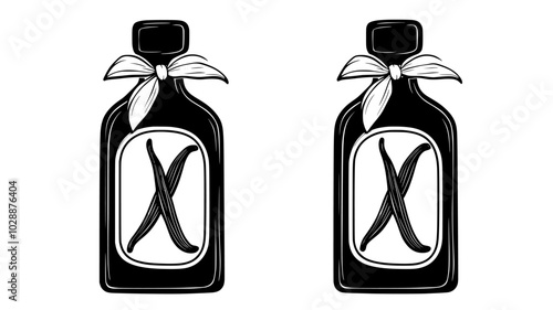 Bottles of homemade vanilla extract with labels, vector illustration art