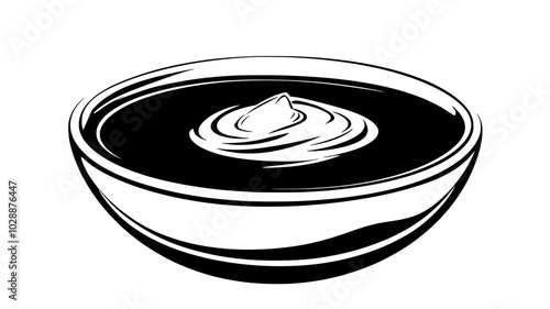 Bowl of borscht soup with sour cream, vector illustration art