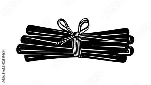 Cinnamon stick bundle tied with a twine bow, vector illustration art