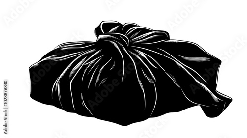 Fabric furoshiki wrap knotted around a gift box, eco-friendly and stylish, vector illustration art