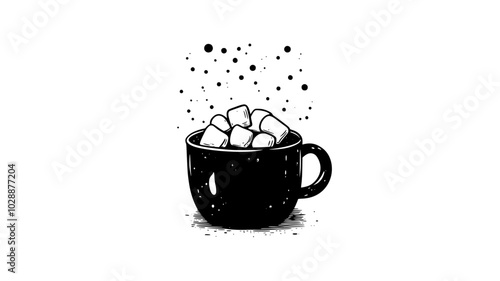 Hot cocoa topped with marshmallows in a mug, vector illustration art