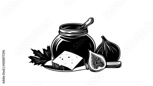 Jar of fig jam with a cheese knife, vector illustration art