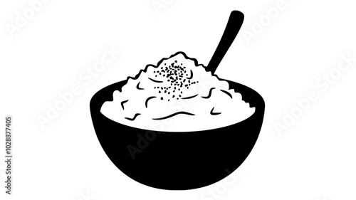 Mashed potatoes in a bowl with a serving spoon, vector illustration art