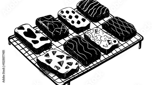 Loaves of fruitcake arranged on a wire cooling rack, vector illustration art