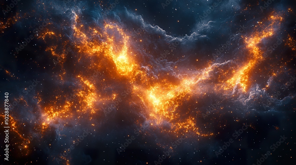 Fototapeta premium Abstract Cosmic Nebula: Glowing Shapes on Dark Background