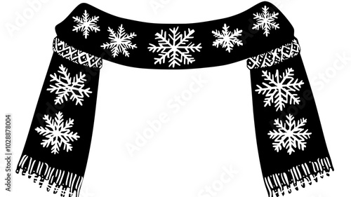 Scarf featuring knitted snowflake pattern throughout the length, vector illustration art