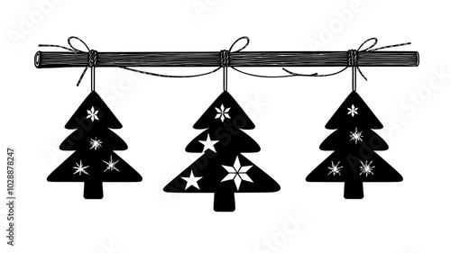Tree ornaments crafted from cinnamon sticks and twine, vector illustration art