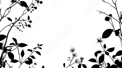 Twig frame encasing dried flowers and berries, vector illustration art