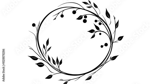 Twigs and berries arranged on a willow branch circle, vector illustration art