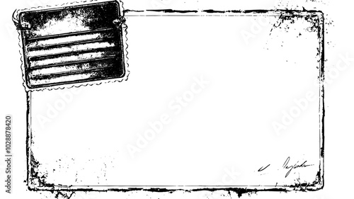Vintage postcard adhered to scrapbook page corner, vector illustration art
