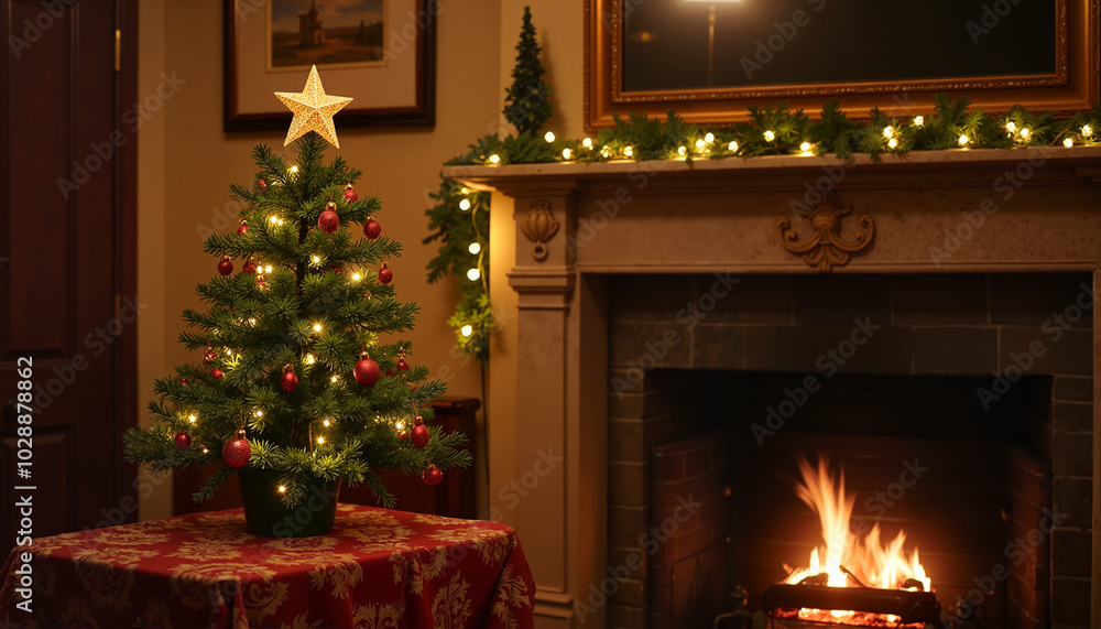 A fairy-tale Christmas tree in a cozy room A fairy-tale Christmas tree in a cozy room