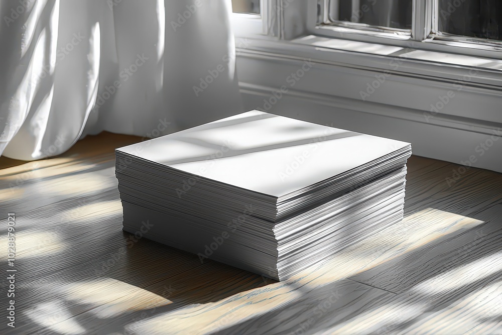 A stack of blank business cards lies on the floor, casting shadows across them. A stack of blank business cards lies on the floor, casting shadows across them.
