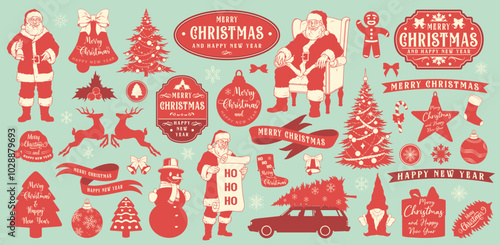 Merry Christmas set emblems colorful