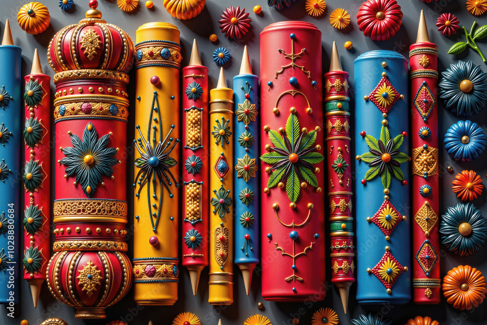 Fototapeta premium Colorful patterned candles displaying artistic craftsmanship