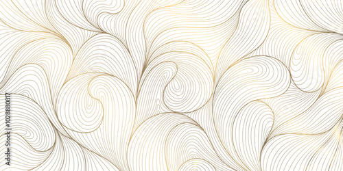 Vector art deco gold leaves pattern, line plant foliage illustration. Vintage luxury tropical ornament, jungle print